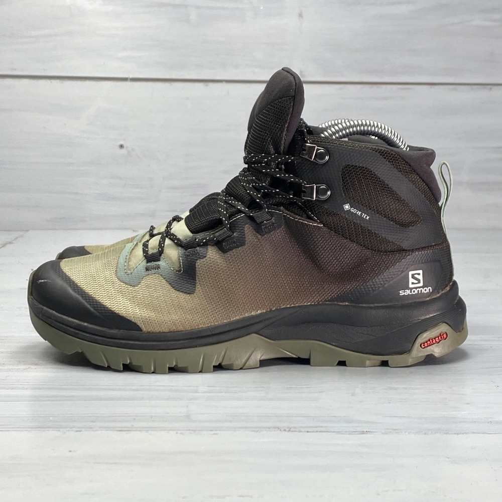 Salomon Vaya Mid GTX Hiking Boots Womens 7 Green Gore-Tex Waterproof Trail Shoes
